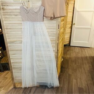 White Fox Boutique Blush and White Polka Dot Maxi Dress